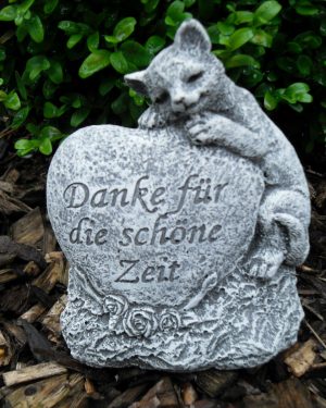 Steinfigur Grabschmuck Katze "Danke für die schöne Zeit"