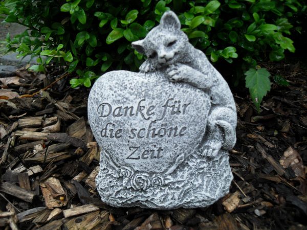 Steinfigur Grabschmuck Katze "Danke für die schöne Zeit"