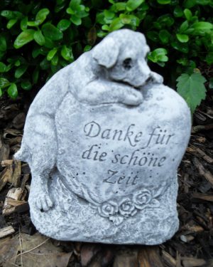 Steinfigur Grabschmuck Hund "Danke für die schöne Zeit"