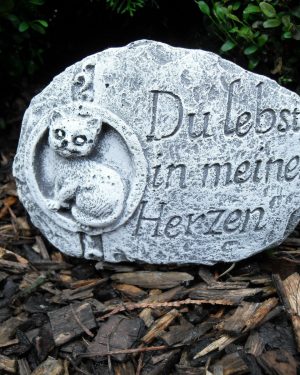 Steinfigur Grabschmuck Katze "Du lebst in meinem Herzen"