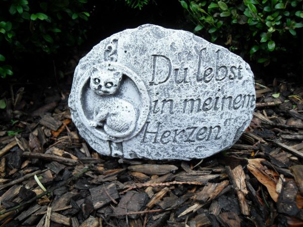 Steinfigur Grabschmuck Katze "Du lebst in meinem Herzen"