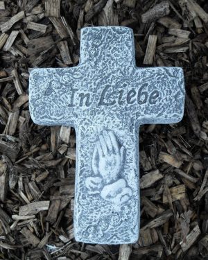 Steinfigur Grabschmuck Kreuz "In Liebe"