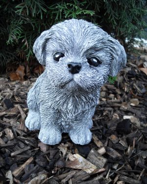 Steinfigur Hund Shih Tzu / Malteser Frostfest Wetterfest Steinguss Deko Garten