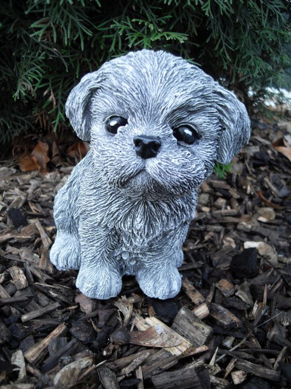 Steinfigur Hund Shih Tzu / Malteser Frostfest Wetterfest Steinguss Deko Garten