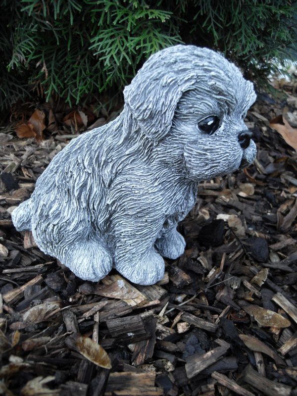Steinfigur Hund Shih Tzu / Malteser Frostfest Wetterfest Steinguss Deko Garten – Bild 3