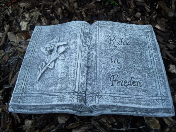 Grabschmuck Buch "Ruhe in Frieden" Steinguss Frostfest Wetterfest Grab Deko – Bild 4