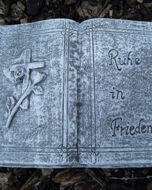 Grabschmuck Buch "Ruhe in Frieden" Steinguss Frostfest Wetterfest Grab Deko