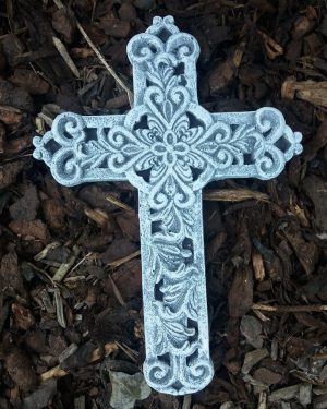 Grabschmuck Kreuz "Ornamente" (28,5cm) Frostfest Steinguss Steinfigur Grab Deko