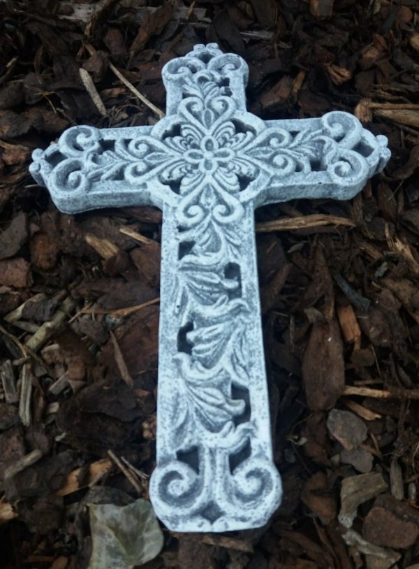 Grabschmuck Kreuz "Ornamente" (28,5cm) Frostfest Steinguss Steinfigur Grab Deko – Bild 3