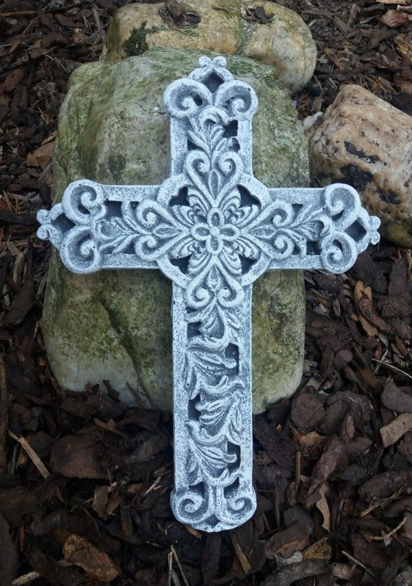 Grabschmuck Kreuz "Ornamente" (28,5cm) Frostfest Steinguss Steinfigur Grab Deko – Bild 2