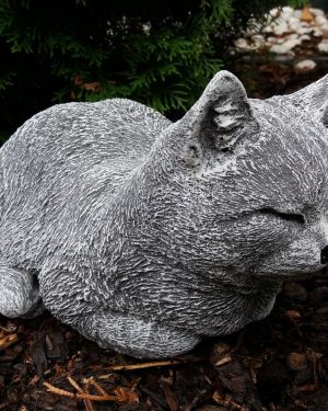 Steinfigur große Katze schlafend ruhend Frostfest Steinguss Garten Deko Haustier