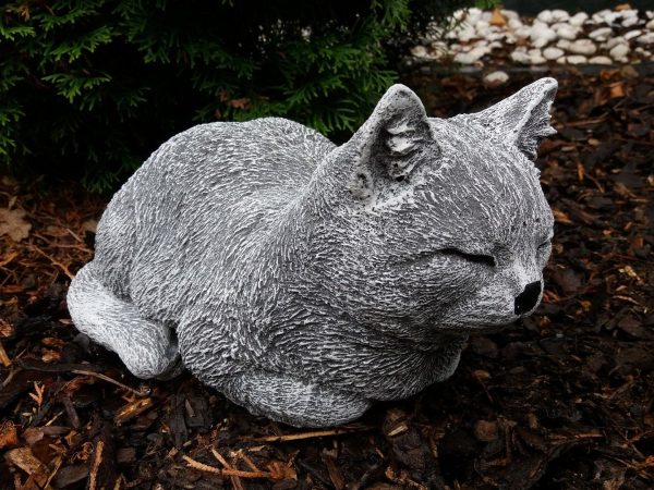 Steinfigur große Katze schlafend ruhend Frostfest Steinguss Garten Deko Haustier