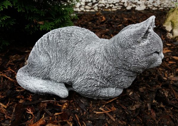 Steinfigur große Katze schlafend ruhend Frostfest Steinguss Garten Deko Haustier – Bild 3