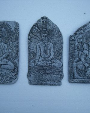 3-er Set Buddha / Ganesha Wandrelief Steinguss Frostfest Wetterfest Garten