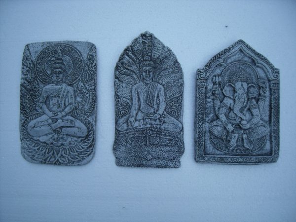 3-er Set Buddha / Ganesha Wandrelief Steinguss Frostfest Wetterfest Garten