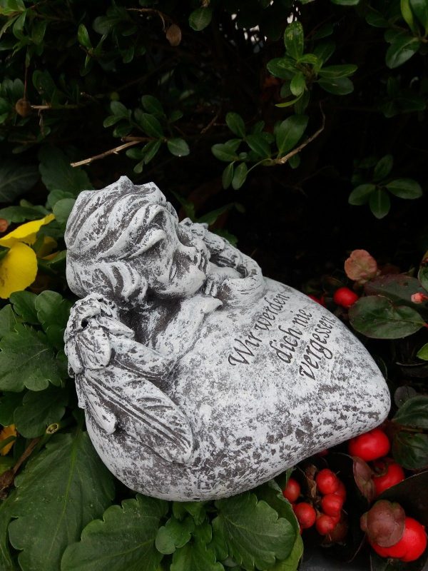 Steinfigur Grabschmuck Engelbüste auf Herz mit Inschrift Frostfest Engel – Bild 2