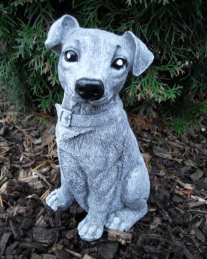 Steinfigur Hund Jack Russel Terrier Frostfest Haustier Steinguss Deko Garten