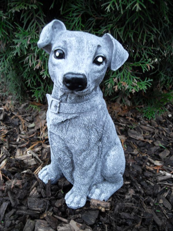 Steinfigur Hund Jack Russel Terrier Frostfest Haustier Steinguss Deko Garten