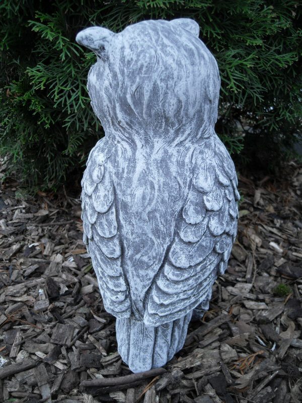 Steinfigur Eule auf Ast (31 cm) Frostfest Wetterfest Steinguss Schneeule Kautz – Bild 2
