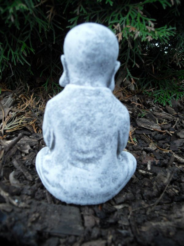 Steinfigur Buddha Mönch betend Feng-Shui Frostfest Steinguss Garten Deko – Bild 2