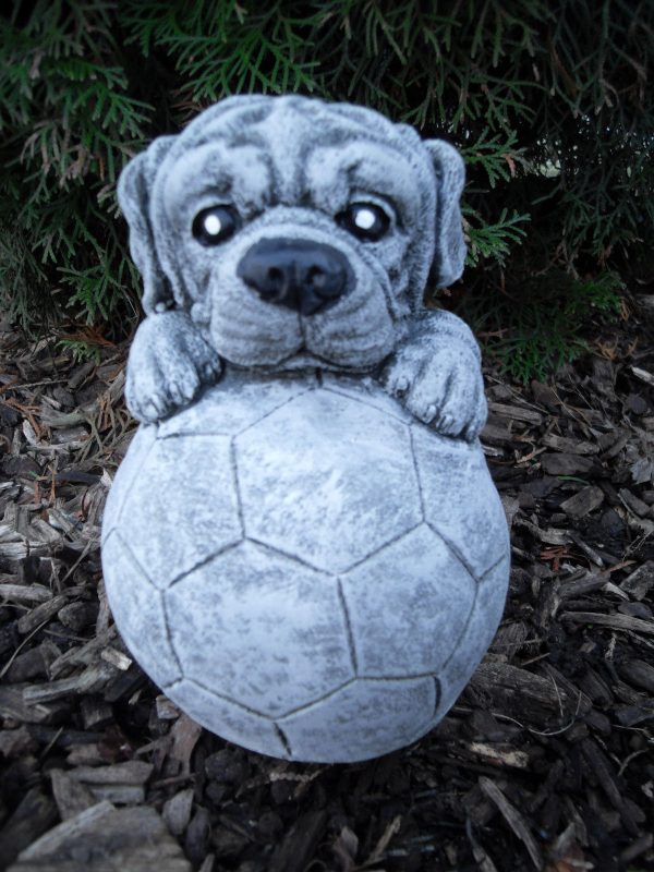 Steinfigur Hund Mops Welpe mit Ball Frostfest Steinguss Hund Garten Haustier – Bild 3