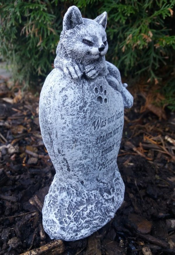 Grabschmuck Katze Haustier mit Inschrift Frostfest Steinguss Deko wetterfest – Bild 3