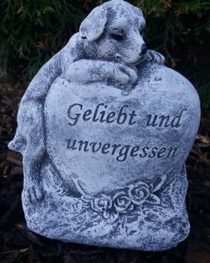Grabschmuck Hund Haustier "Geliebt und unvergessen" Frostfest Steinguss Tiergrab