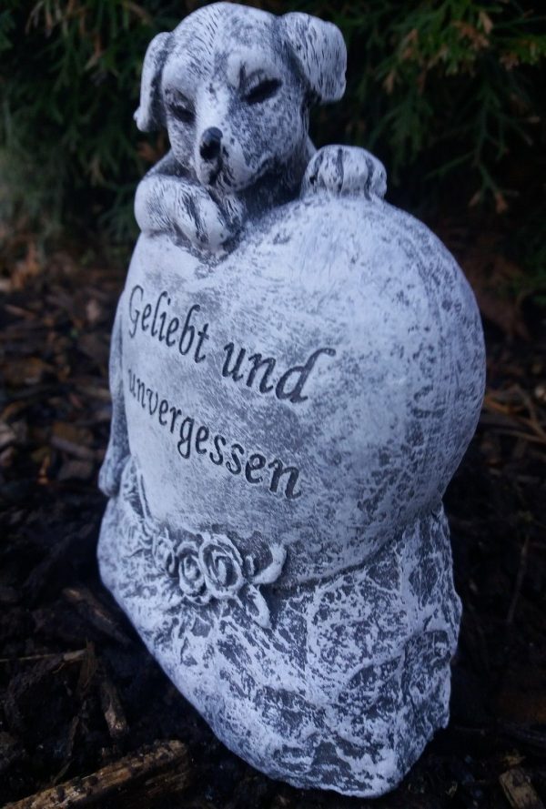 Grabschmuck Hund Haustier "Geliebt und unvergessen" Frostfest Steinguss Tiergrab – Bild 3