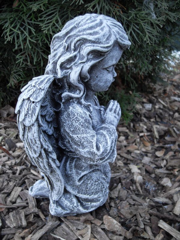 Steinfigur Engel kniend betend Grabschmuck Frostfest Wetterfest Grab Garten Deko – Bild 3