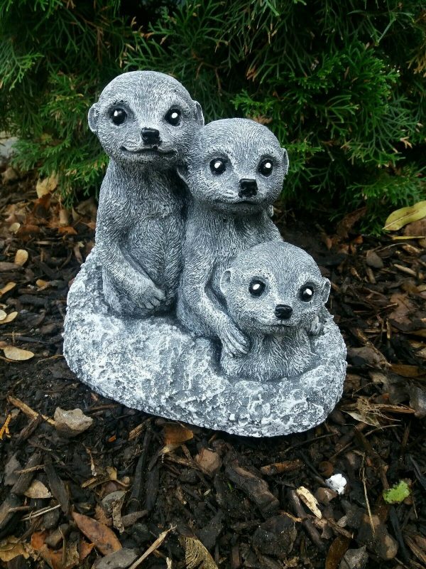 Steinfigur 3-er Familie Erdmännchen im Hügel Steinguss Frostfest Garten Deko