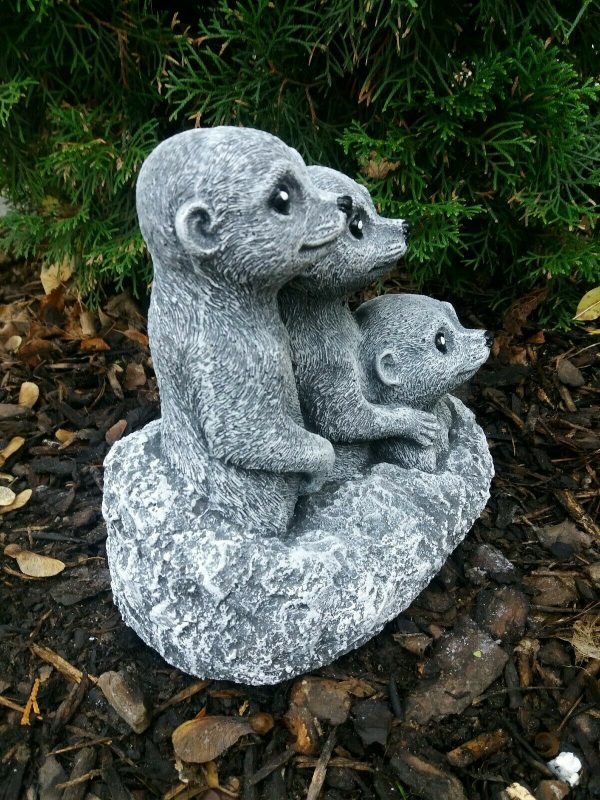 Steinfigur 3-er Familie Erdmännchen im Hügel Steinguss Frostfest Garten Deko – Bild 4