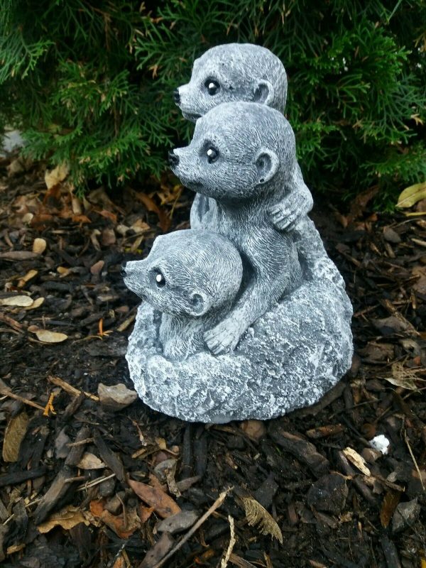 Steinfigur 3-er Familie Erdmännchen im Hügel Steinguss Frostfest Garten Deko – Bild 2