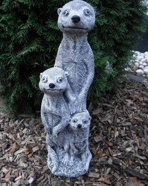 Steinfigur 3-er Familie Erdmännchen 49 cm Steinguss Frostfest Garten