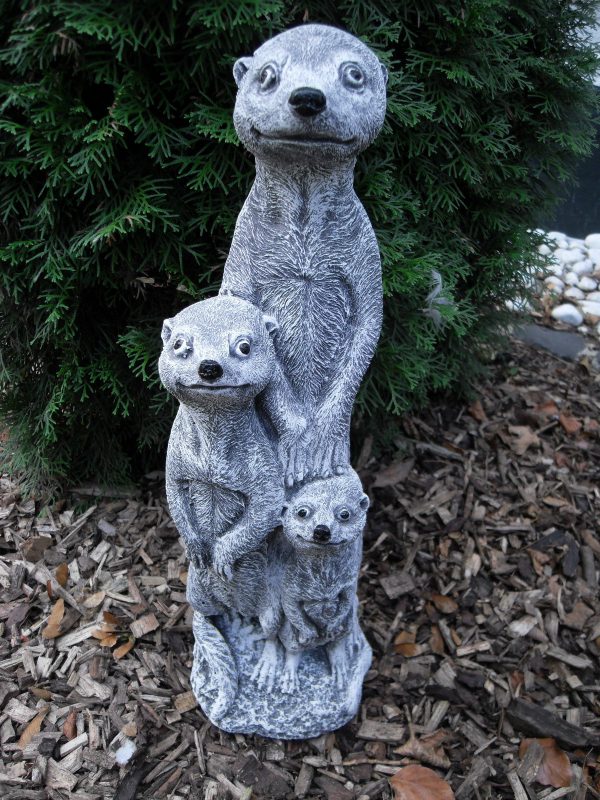 Steinfigur 3-er Familie Erdmännchen 49 cm Steinguss Frostfest Garten