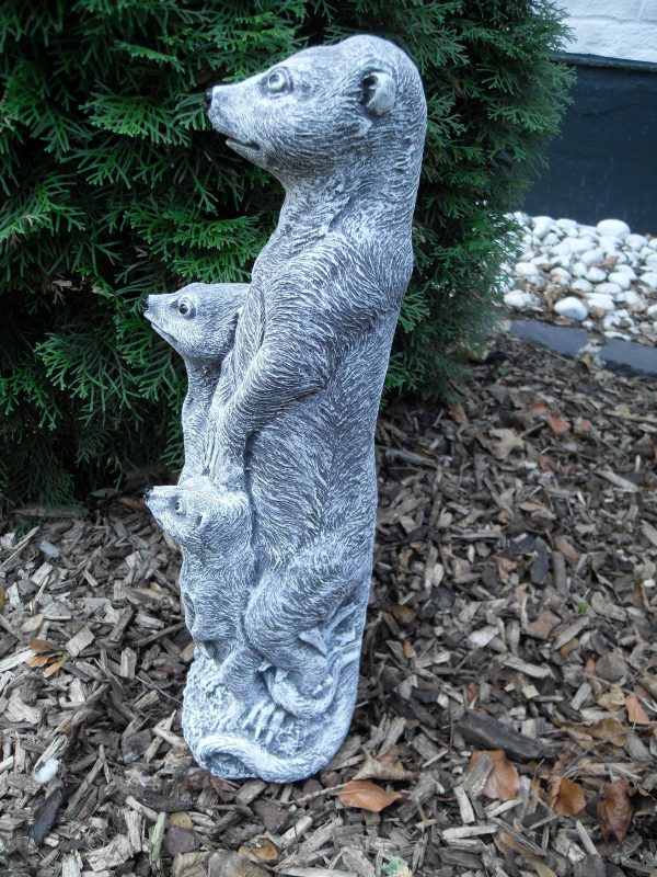 Steinfigur 3-er Familie Erdmännchen 49 cm Steinguss Frostfest Garten – Bild 3