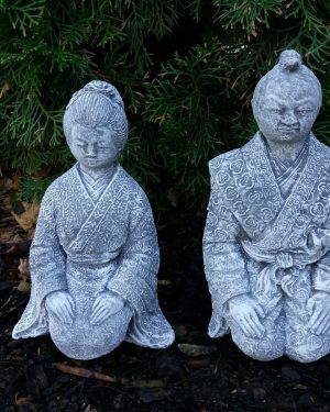 Steinfigur 2-er Set Samurai und Geisha Japan Buddha massiv Steinguss Frostfest