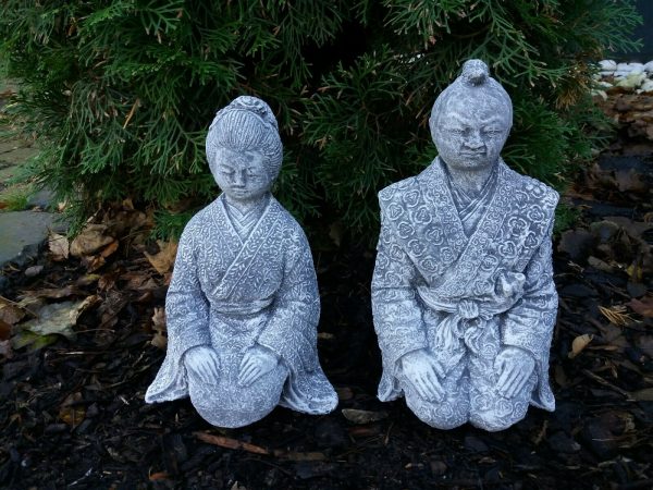 Steinfigur 2-er Set Samurai und Geisha Japan Buddha massiv Steinguss Frostfest