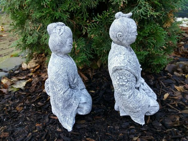 Steinfigur 2-er Set Samurai und Geisha Japan Buddha massiv Steinguss Frostfest – Bild 4