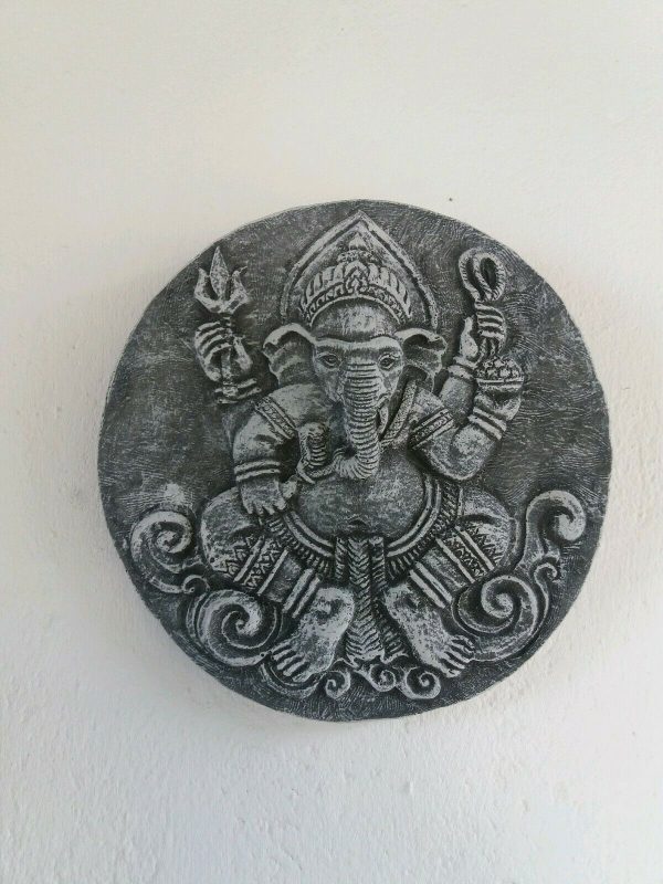 Ganesha Wandrelief rund aus massiven Steinguss Frostfest Wetterfest Garten – Bild 4