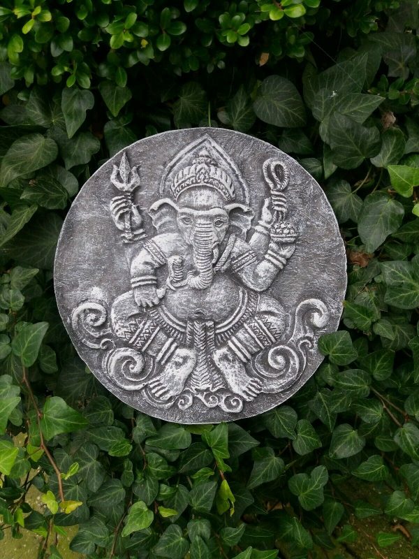 Ganesha Wandrelief rund aus massiven Steinguss Frostfest Wetterfest Garten