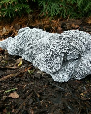 Steinfigur Hund Shih Tzu / Malteser liegend Frostfest Wetterfest Steinguss