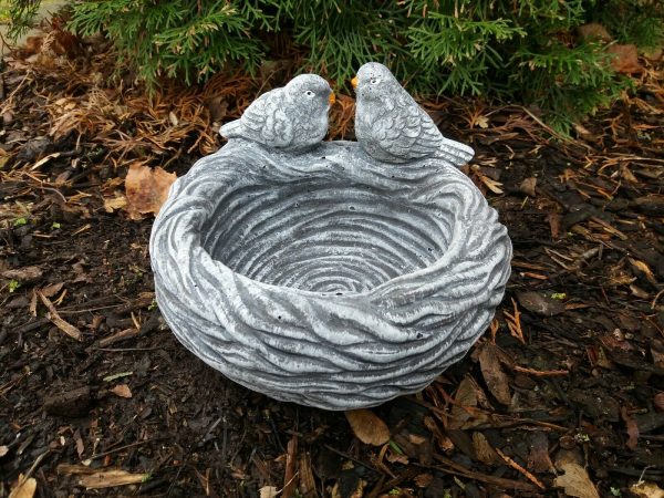 schöne Vogeltränke Nest mit 2 Vögel Steinguss Frostfest Wetterfest Garten Deko