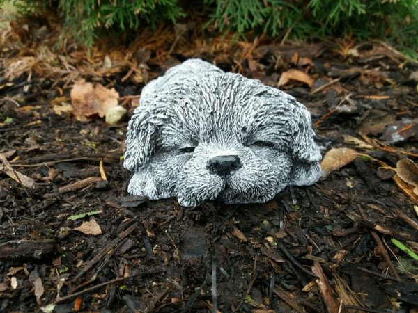 Steinfigur Hund Shih Tzu / Malteser liegend Frostfest Wetterfest Steinguss – Bild 3
