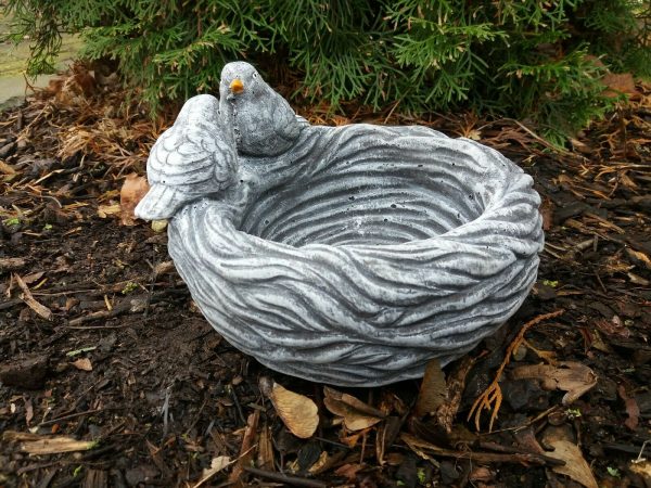 schöne Vogeltränke Nest mit 2 Vögel Steinguss Frostfest Wetterfest Garten Deko – Bild 5