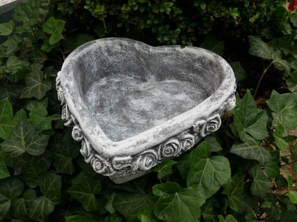 Pflanzschale Herz Rosenrand Steinguss Frostfest Wetterfest Garten Grabschmuck – Bild 6