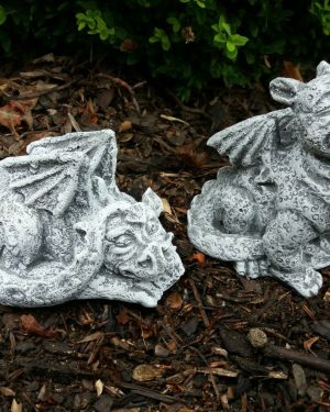 Steinfigur 2-er Set Drachen Sam Frostfest Steinguss Garten Deko Gargoyle