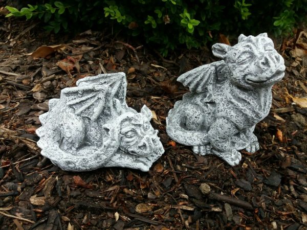 Steinfigur 2-er Set Drachen Sam Frostfest Steinguss Garten Deko Gargoyle