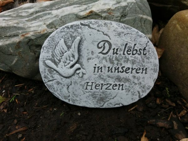 Grabschmuck große Grabplatte "Du lebst in unseren Herzen " Steinguss Grab
