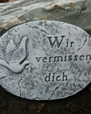 Grabschmuck große Grabplatte "Wir vermissen Dich" Frostfest Steinguss Grab