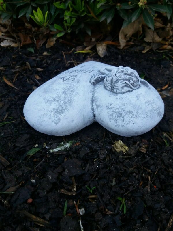 Steinfigur Grabschmuck Herz Engelkopf "Du bleibst immer bei uns" Frostfest Grab – Bild 5